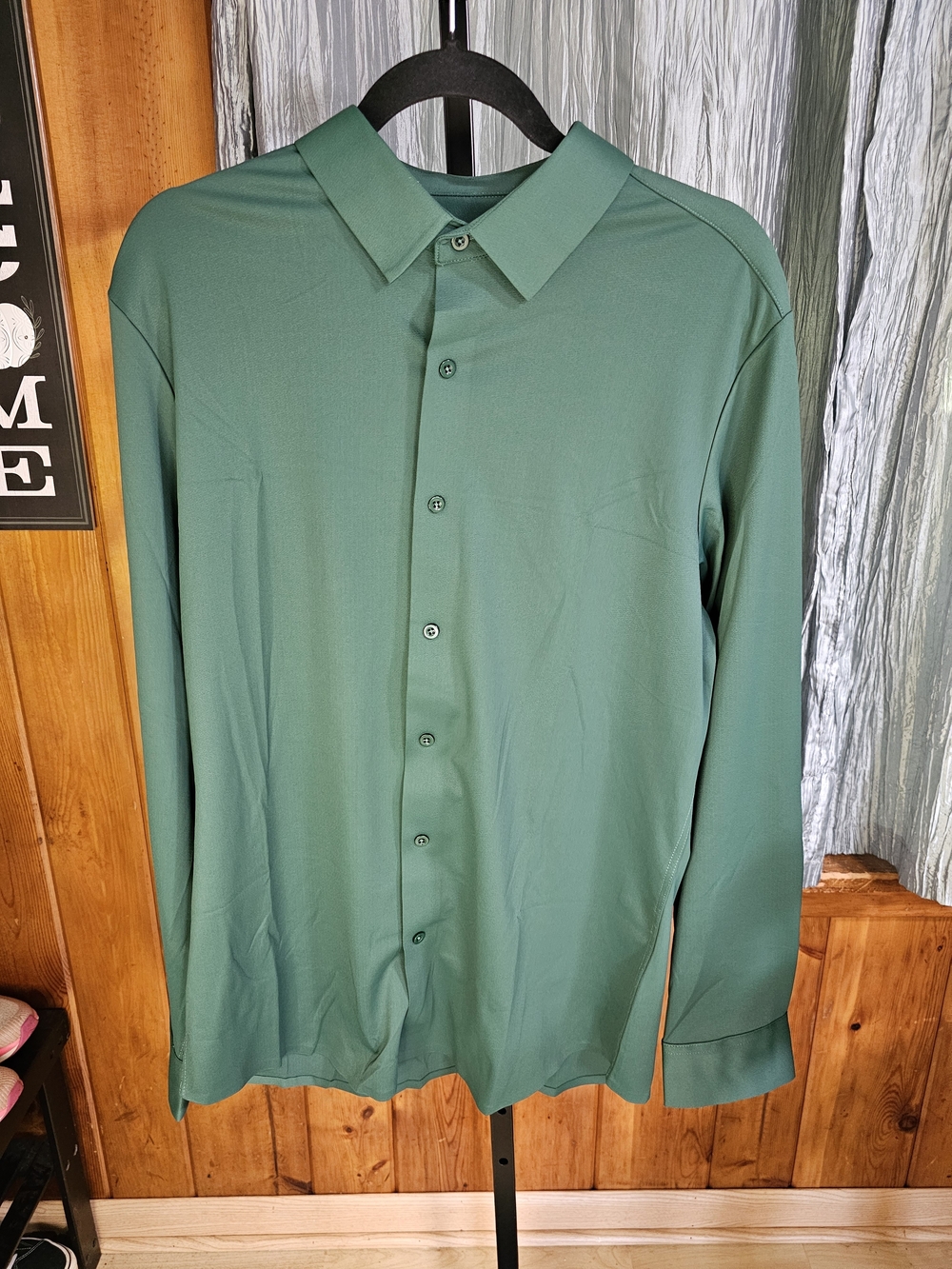 Men's Long Sleeve Button-Up Shirt in Forest Green NEW